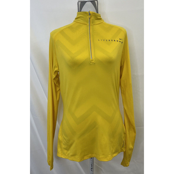 Nike Livestrong Womens 1/4 Zip Pullover Size Lg Yellow Athletic Stretch Shirt FS - Picture 1 of 11